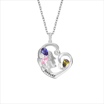 Personalized Mother Baby Birthstone Necklace
