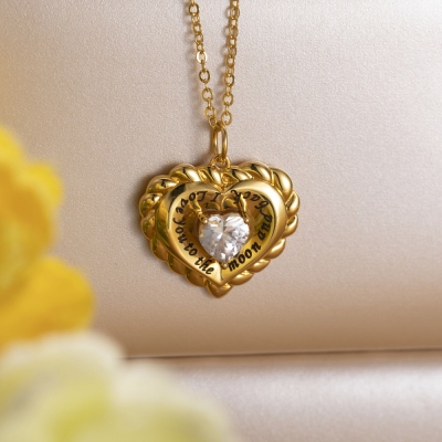 Heart-shaped Birthstone Necklace with Custom Engraving