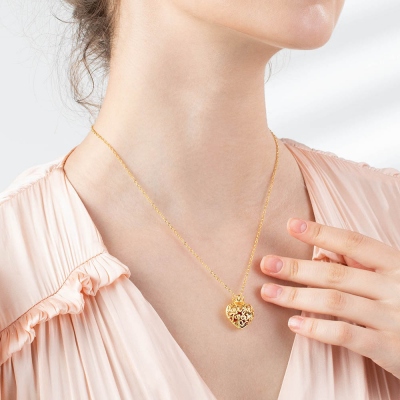 Personalisierte Krone Herzkäfig Halskette mit Geburtsstein
