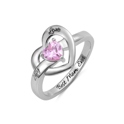 Personalized Name Heart Ring with Birthstone