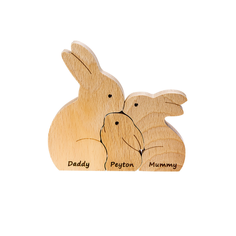 Wood Puzzle Bunny Rabbit Handmade Large Simple Four Parts and 