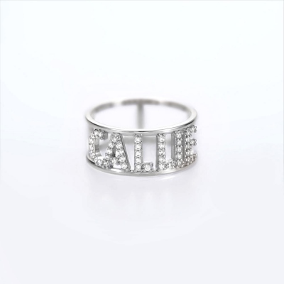 Personalized Two-tone Hollow Out Name Ring with Cubic Zirconia
