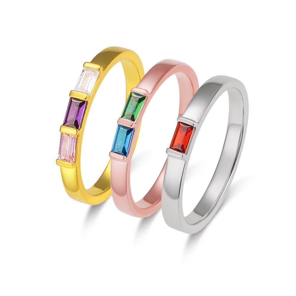 Family Rectangular Birthstone Ring Multi-Stone Ring