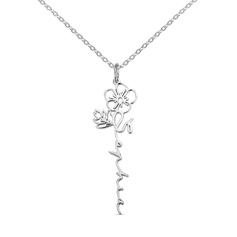 Dainty Floral Name Necklace with Birth Flower