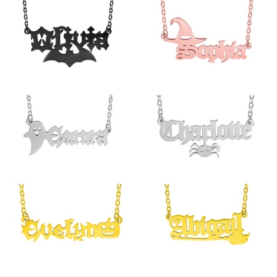 Personalized Halloween Gothic Name Necklace