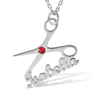 Custom Scissors Necklace with Embedded Birthstone