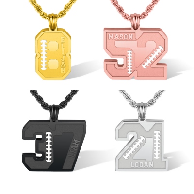 Personalized Football Sports Necklace with Name & Number, Minimalist Jewelry, Birthday/Graduation/Christmas Gift for Football Lovers/Players/Fans