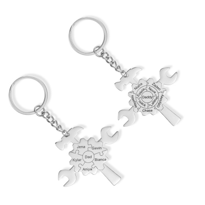 Custom Tools Puzzle Keychain with Hammer & Gear & Wrench