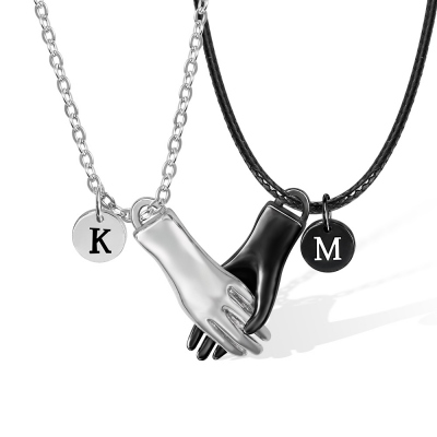 Personalized 2 Pieces Magnetic Hand in Hand Love Necklace