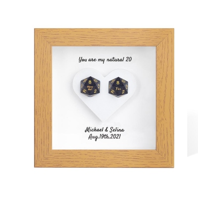 Custom D20 Dice - You Are My Natural 20 - Dice Holder Shadow Box, DND Dice Box Shadow Valentine's Day Gifts, Time Register San Valentin Gift, DND Gifts