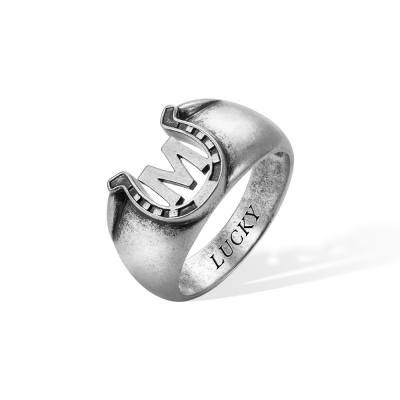 Customized Inner Engraved Letter Horseshoe Men's Ring
