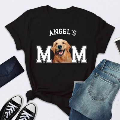 Custom T-shirt with Pet's Name and Photo, Cotton T-shirt, Personalized Gift for Dog Mom/Dad, Pet Lovers