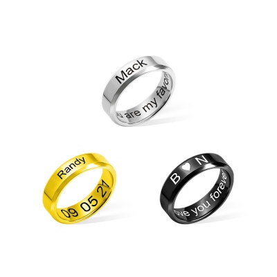 Men's Engraved Ring Stainless Steel Promise Rings, Black/Silver/Gold Plated Matte Finish Personalized Ring, Custom Men's Gifts for Husband