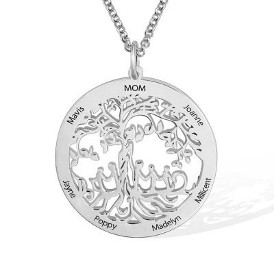 Custom Engraved 1-11 Names Family Tree Necklace, Sterling Silver/Stainless Steel, Family Gift for Mother/Grandmother, Mother's Day Gift/Birthday Gift