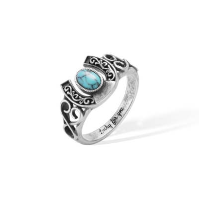 Custom Horse Shoes Turquoise Ring, Boho Style Rings, Vintage Good Luck Ring, Birthday/Mother's Day Gift for Friends/Girls/Mother/Daughter