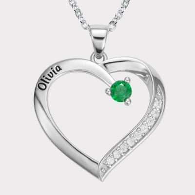 Personalized 1 Name and 1 Birthstone Family Heart Necklace