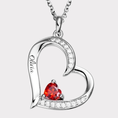 Custom 1 Heart-shaped Birthstone & Name Family Necklace