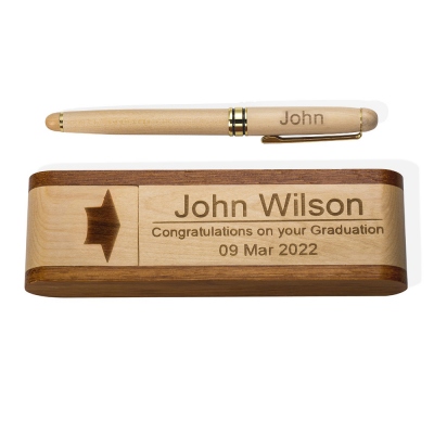 Personalized Wooden Pen & Case Set, Natural Wooden Ballpoint Pen