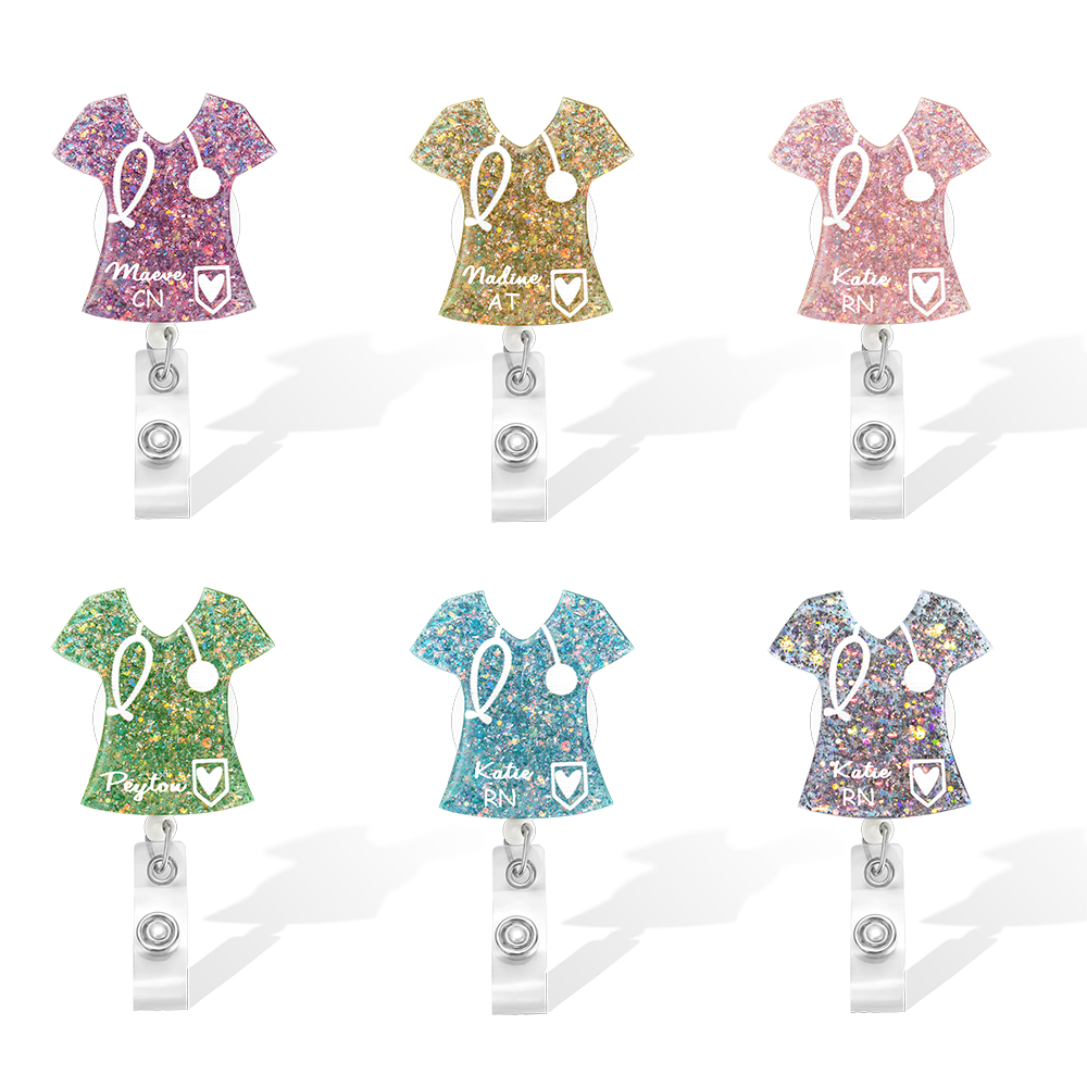 Personalized Medical Badge Reel with Name, Nurse/Doctor Badge Reel, Acrylic Badge Reel for Nurse/Doctor/Dentist, Glitter Sequin Acrylic