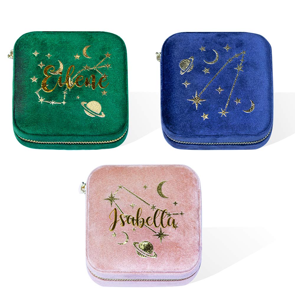 Personalized Starry Night Jewelry Travel Case with Name, Velvet Jewelry Box, Birthday/Mother's Day/Wedding Gift for Mother/Wife/Bridesmaids