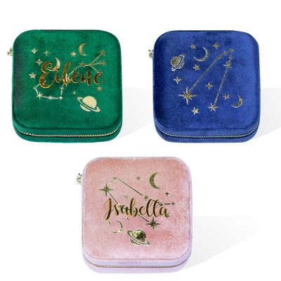Personalized Starry Night Jewelry Travel Case with Name, Velvet Jewelry Box, Birthday/Mother's Day/Wedding Gift for Mother/Wife/Bridesmaids