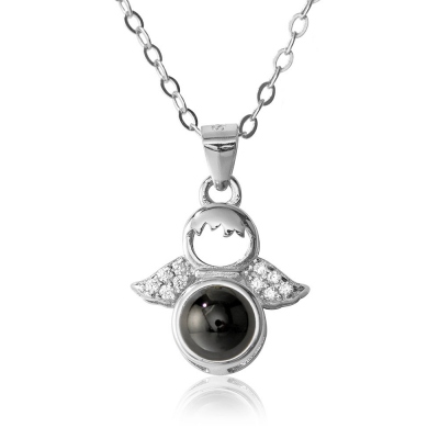 Personalized Angel Photo Projection Necklace, Sterling Silver Necklace in 100 Languages, Birthday/Anniversary/Mother's Day Gift for Girl/Mother