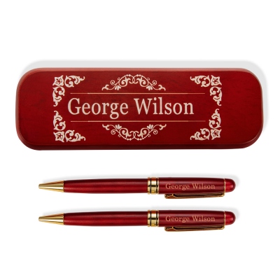 Pen & Case Sets with Gift Box, Custom Engraved Name Wooden Ballpoint Pen