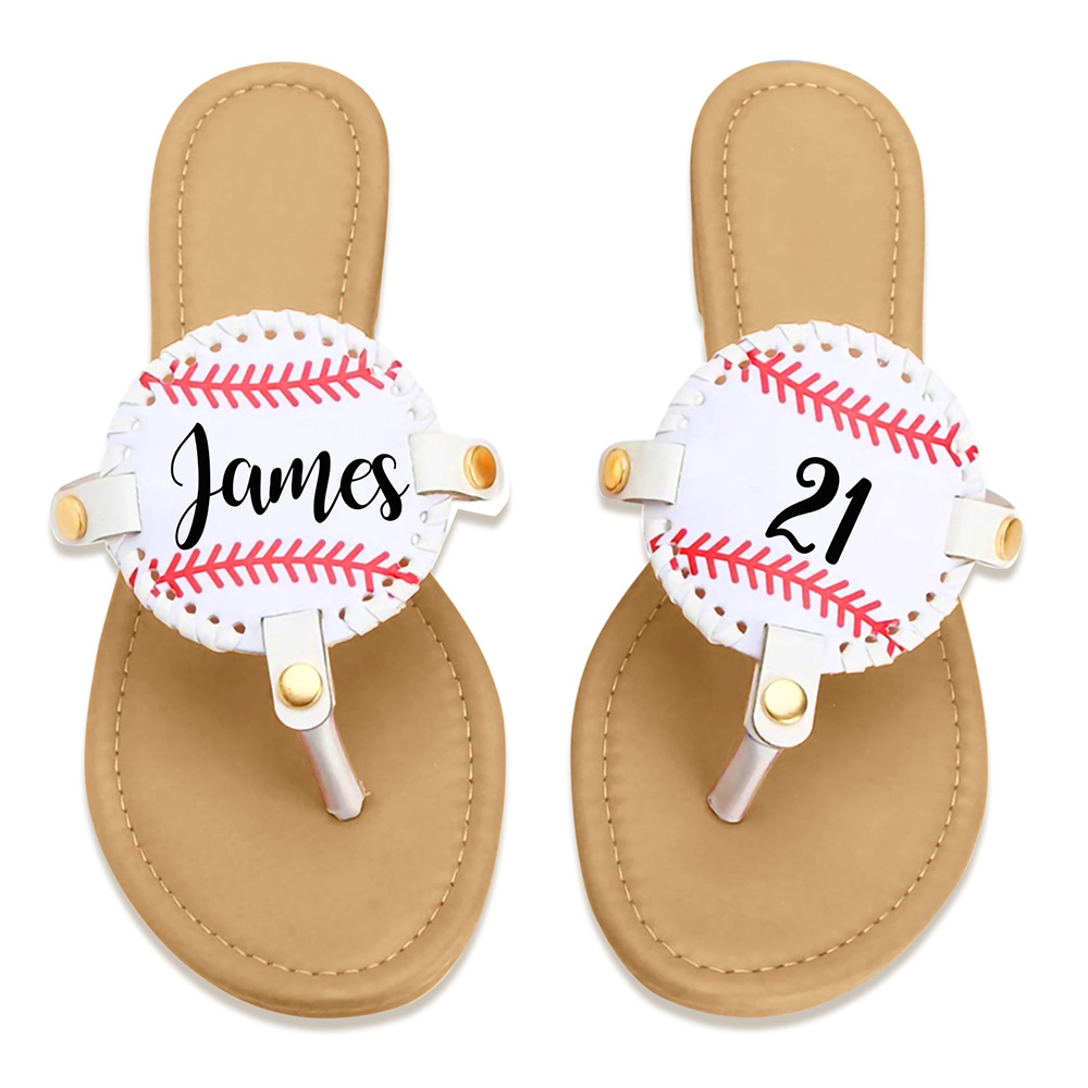 Personalized Baseball/Softball/Football Flip Flops, Softball Sandals with Name/Number, Gift for Baseball/Softball/Football Player or Baseball Mom