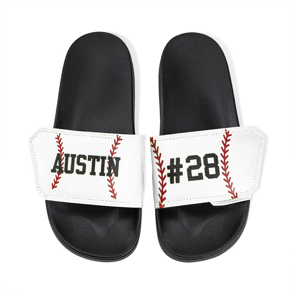Name & Number Ball Sports Sandals, Basketball/Baseball/Softball Slides, Personalized Gifts for Baseball Moms/Fans/Coach