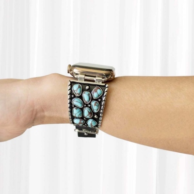 Black Turquoise Watch Band for Apple Watch, Boho Accessory Strap, Gift for Mom/Girlfriend/Friends