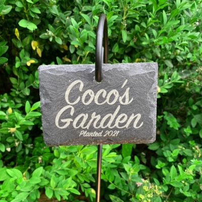 Custom Laser Engraved Slate Garden Sign with Message,  Tree Dedication Plant Outdoor Plaque, Special Day Memorial Gift