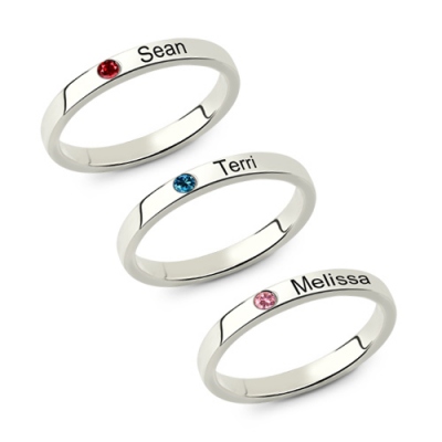 Mother's Stackable Name Ring with Birthstone in Sterling Silver