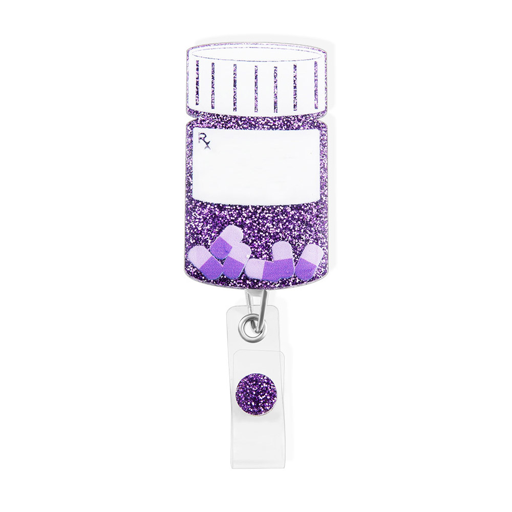 Custom Pill Bottle Badge Reel, Glitter ID Badge Holder for  Pharmacist/Nurse/Medical Students - GetNameNecklace