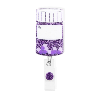 Custom Pill Bottle Badge Reel, Glitter ID Badge Holder for Pharmacist/Nurse/Medical Students