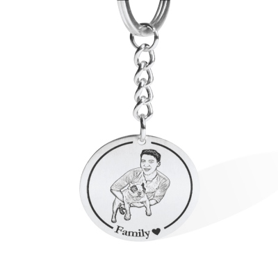 Personalized Photo Medallion Keychain with Engraving, Stainless Steel Accessories, Memorial Gift for Pet Lovers