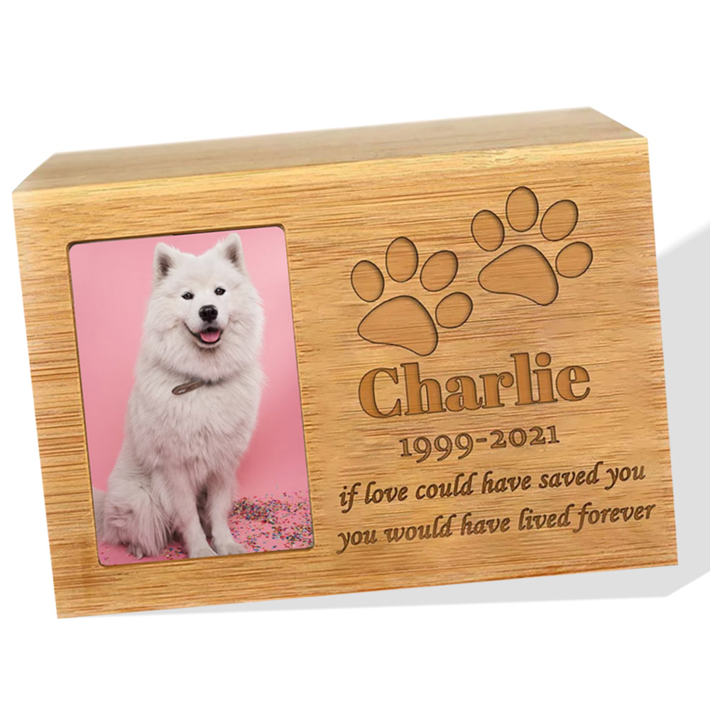 Personalized Wooden Pet Cremation Boxes with Photo & Message, Pet Urn
