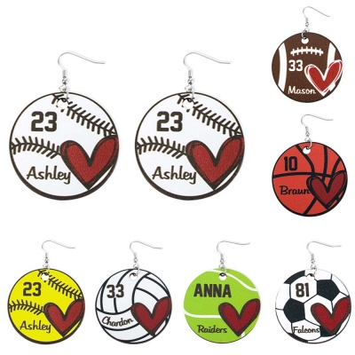 Custom Name & Number Ball Earrings, Basswood Baseball/football Jewelry, Sports Gifts for Player/Fans/Baseball Moms