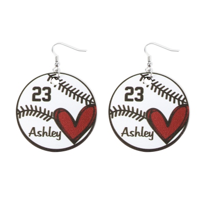Benutzerdefinierte Baseball-Ohrringe mit Namen und Nummer, Basswood Baseball/Softball-Schmuck, Sportgeschenke für Spieler/Fans/Baseball-Mütter