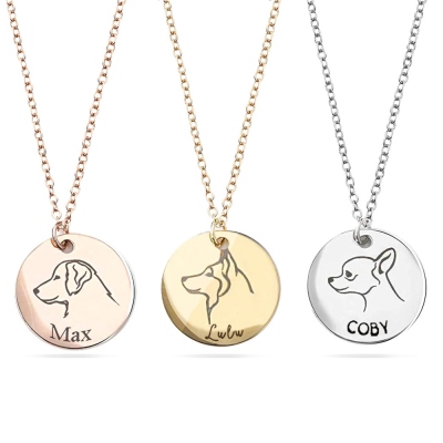 Personalized Dog Name Necklace with Portrait, Dog Breed Necklace, Round Name Necklace, Memorial Necklace, Gift for Dog Mom/Dog Lover
