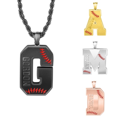 Baseball Initial Necklace A-Z Letter with Custom Name, Stainless Steel Baseball Jersey Charm Pendant, Sports Gift for Athletes/Baseball/Sport Lovers