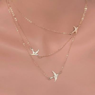 Triple Layered Flying Birds Necklace, Three Birds Necklace, Layered Necklace Set, Sterling Silver 925 Necklace, Birthday Gift for Her/Mother/Wife