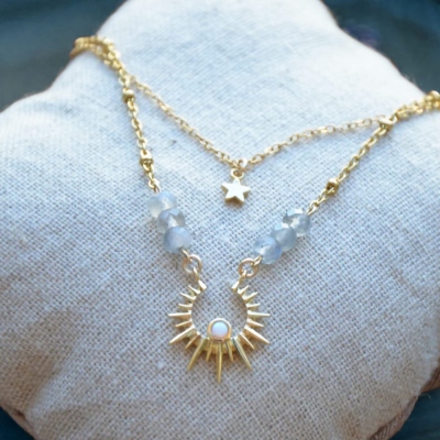 Multi-layered Necklace, Boho Star Neck Chain Choker Pendant Necklace, Atelier Opal Labradorite Inox Brass, Fashion Jewelry for Women and Girls