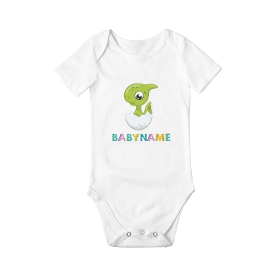 Custom Name Eggshell Dinosaur Bodysuits, Cotton Short Sleeve Onesies, Baby Bodysuit, Gift for Babies/Newborn/Infant/Kids