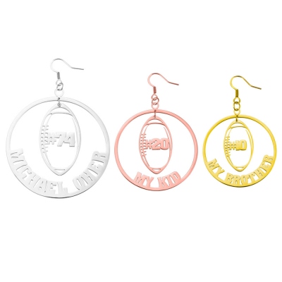 Personalized Rugby Name Earrings with Number, Stainless Steel Sports Earrings, Sports Jewelry Gift for Athletes/Fans/Sport Lovers/Football Moms