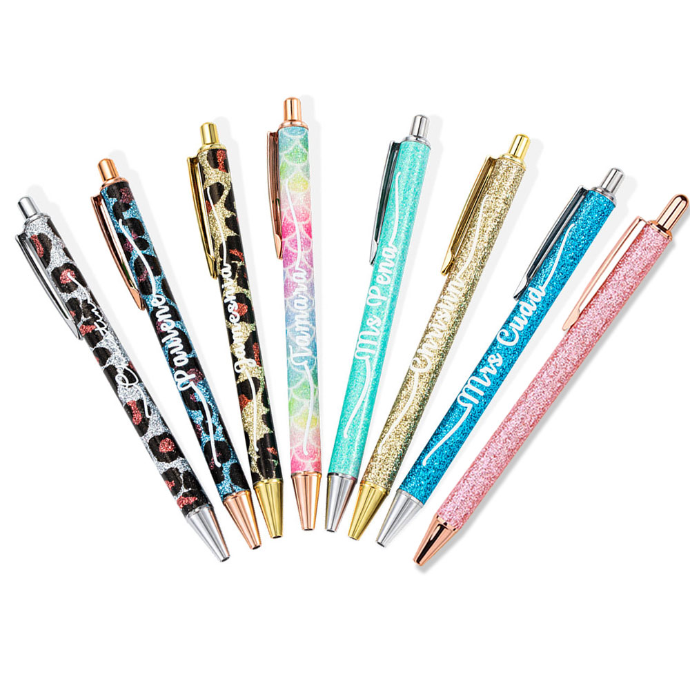 Penne glitterate con nome personalizzato, penne a sfera retrattili, set di  2-15 penne lisce colorate, regalo per l'insegnante dell'ufficio scolastico