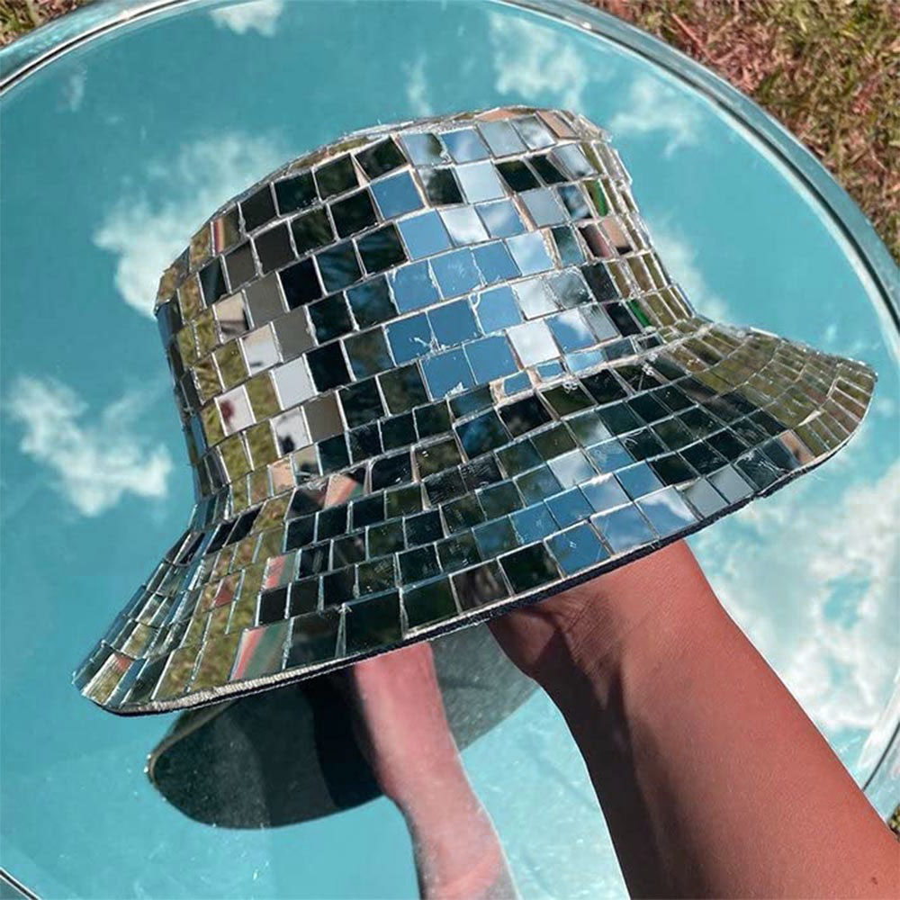 Disco Bucket Hat, Disco Ball Festival Visor, Mirror-tiled Disco Helmet, Ultimate Party Accessory for Festivals