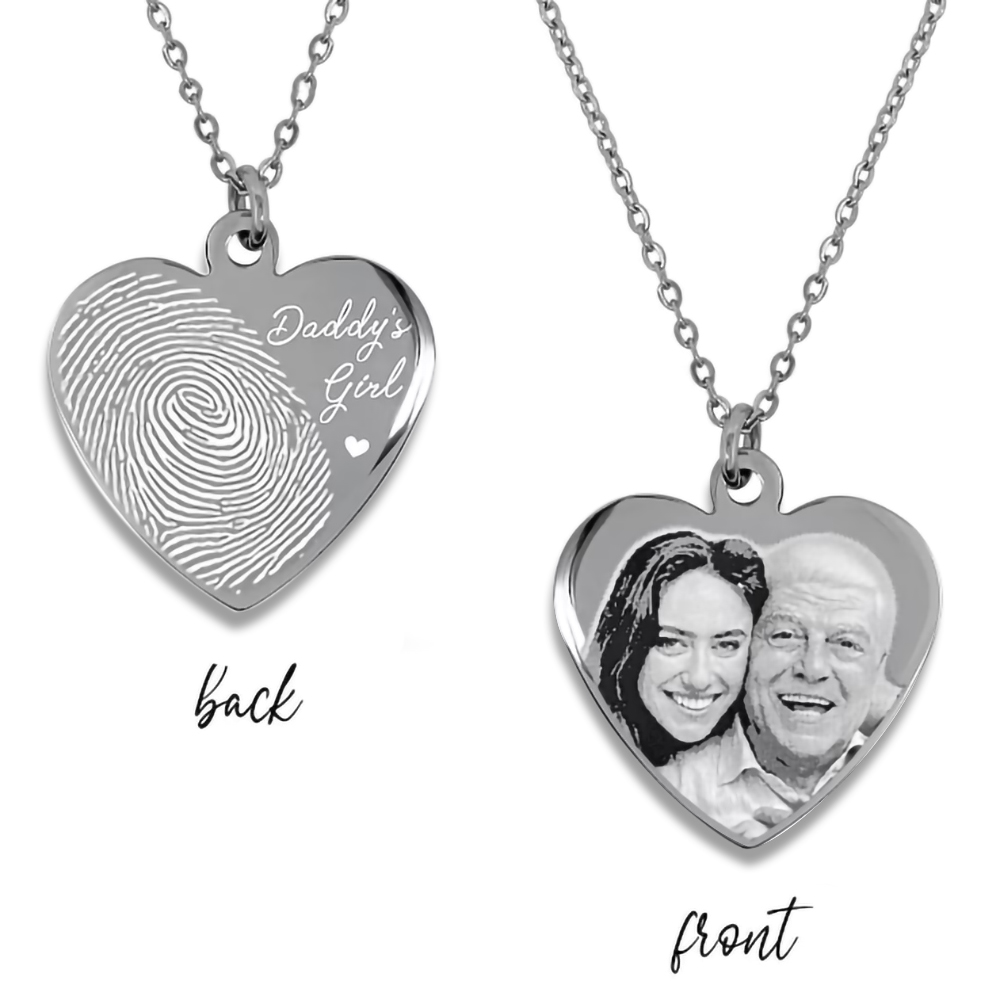 Heart Necklace with Fingerprint Engraved, Custom Photo Necklace with ...