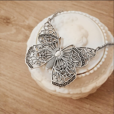 Retro Butterfly Necklace, Stainless Steel Handmade Butterfly Papillon Necklace, Vintage Inspired Jewelry, Gift for Women/Mom/Wife/Girlfriend/Sister