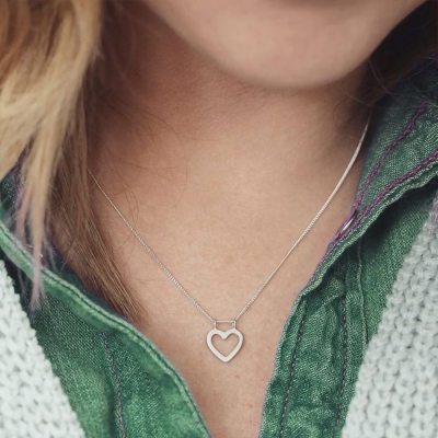 Minimalist Heart Necklace, Geometric Pendant Necklace, Sterling Silver 925 Necklace, Dainty Heart Necklace, Gift for Girls/Daughters