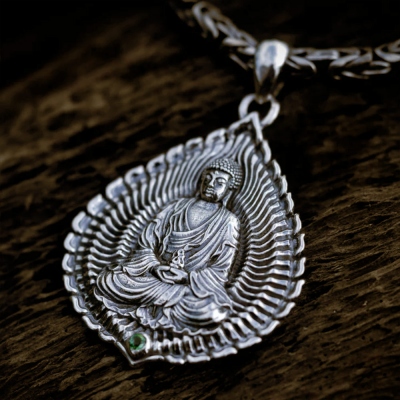 Silver Buddha Necklace Lotus Buddha Pendant with Custom Gemstone, Buddha on a Lotus Flower Pendant Necklace, Medicine Buddha Jewelry